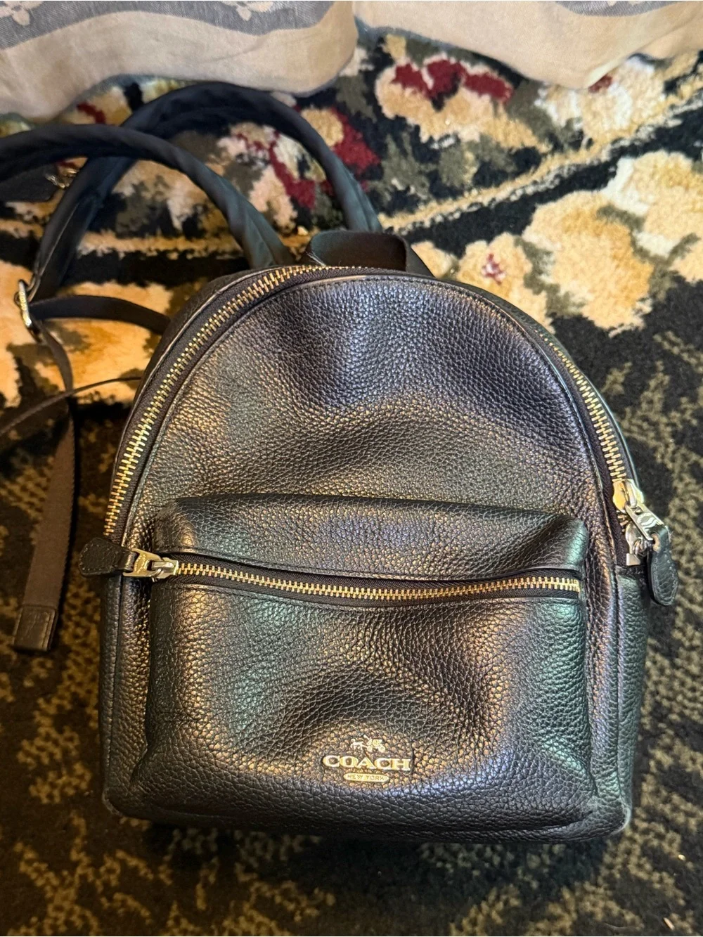 Coach Mini Charlie Black Pebbled Leather Backpack